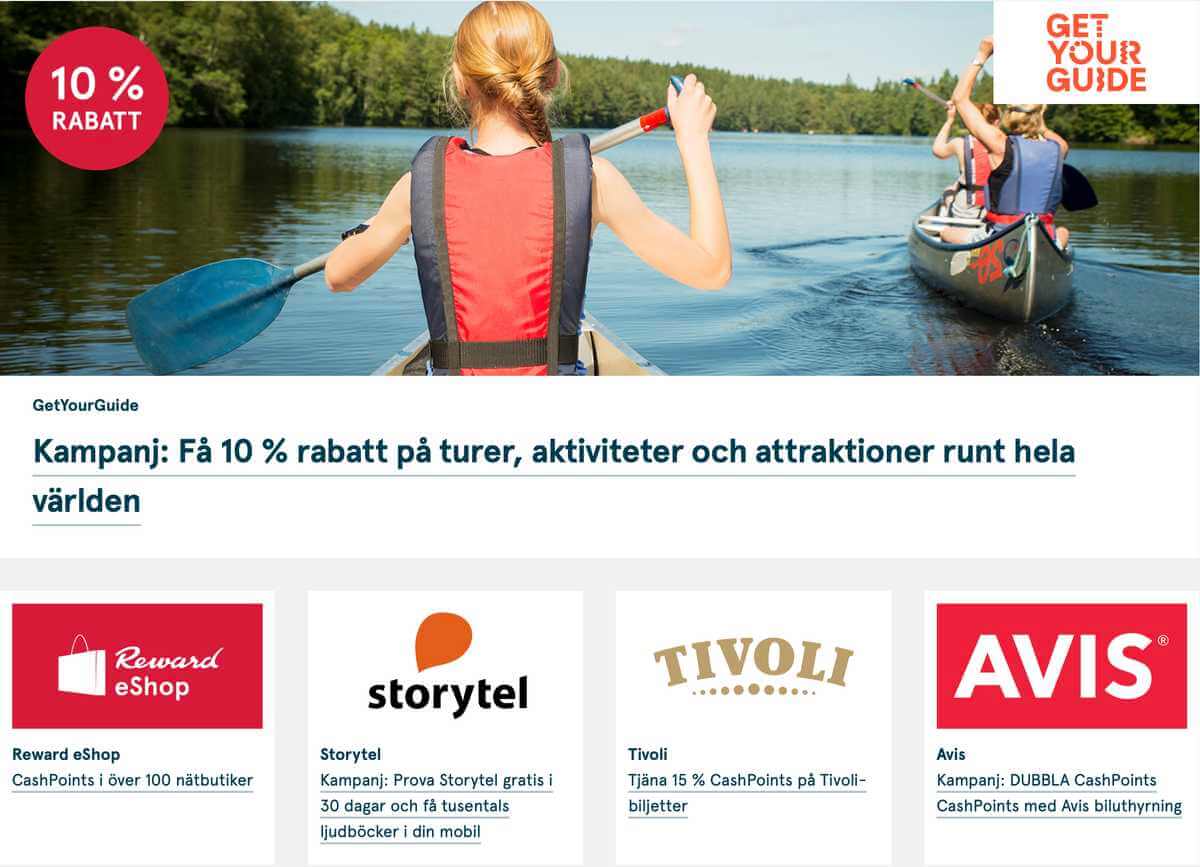 Bank Norwegian - sida där du kan se erbjudanden som ger fler CashPoints (bonuspoäng)
